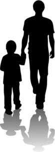acclaim clipart: silhouette of a man and child walking away