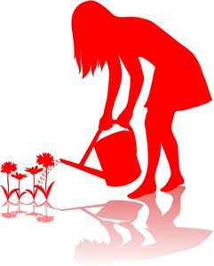acclaim clipart: silhouette of a woman watering flowers