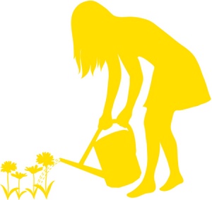 acclaim clipart: silhouette of a woman watering flowers