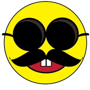 acclaim clipart: smiley face with a mustache and sunglasses