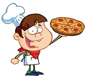 acclaim clipart: smiling chef holding a pizza
