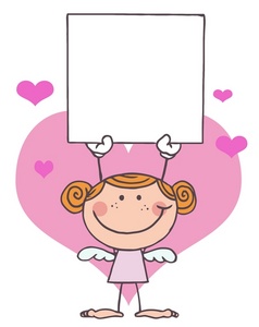 acclaim clipart: smiling female angel with pink hearts holding a blank valentine