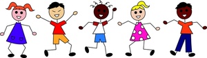 stick figure kids  boys and girls of different races
