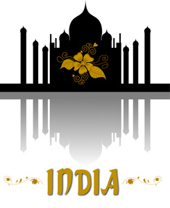 travel graphic for india with the taj mahal in silhouette