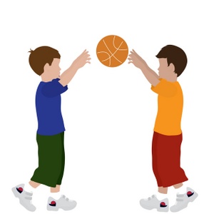 two boys playing with a ball