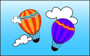 two hot air balloons floating amongst the clouds