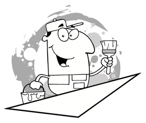 Painter Clipart Image: Working Man with Paintbrush and Paint Can