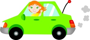 Driving Clipart Image: Young Woman or Teen Girl Driving a Car